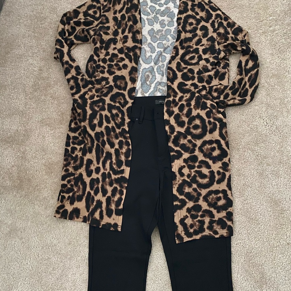 Leopard Print Open Front Cardigan - Brown & Black